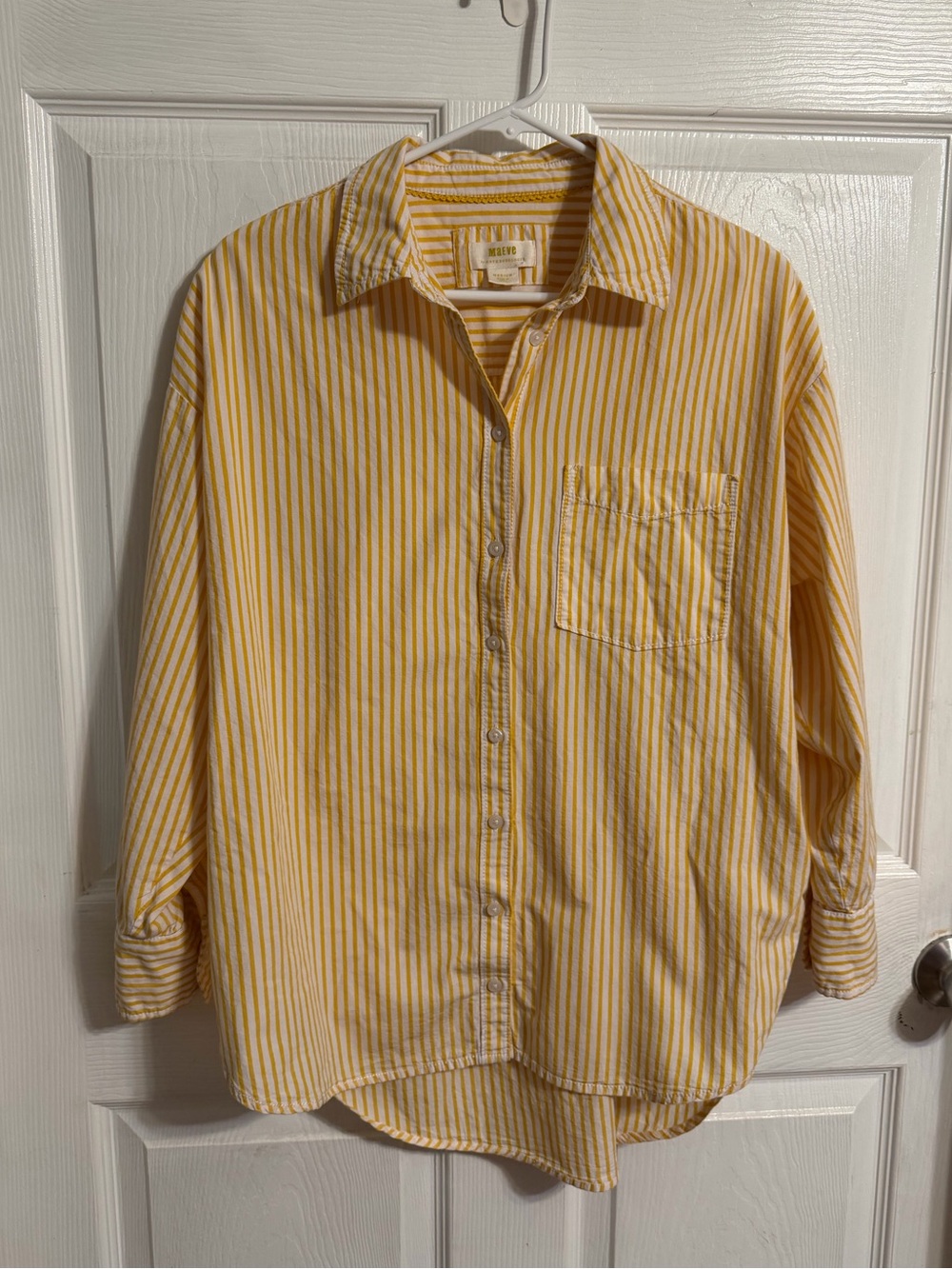 Maeve striped golden butter yellow button down blouse oversized office career